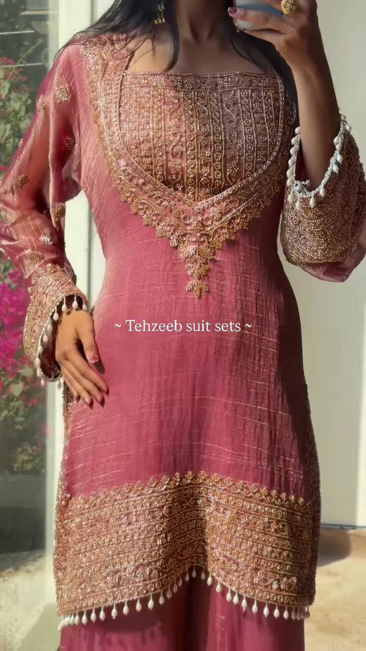 Elegant Olive Green Embroidered Ethnic Suit with Golden Accents