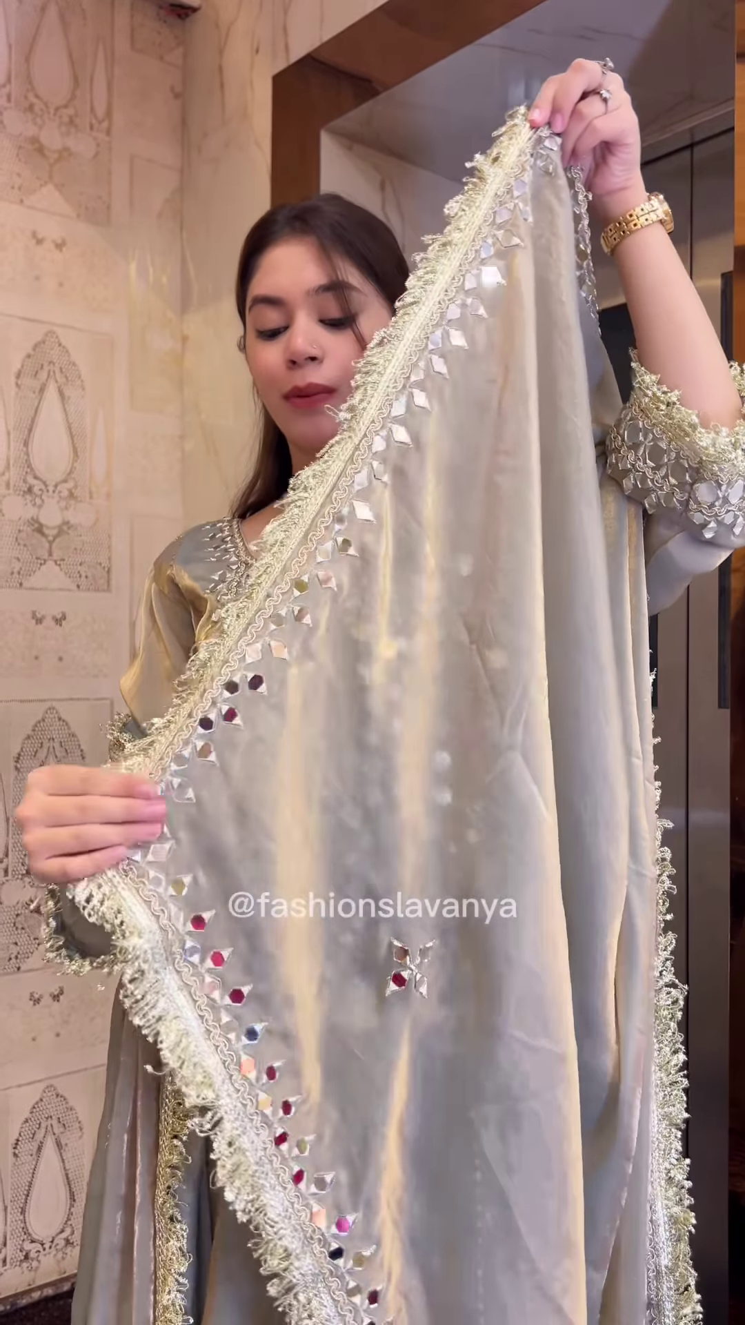 Regal Olive Green Silk Anarkali with Heavy Mirror Work