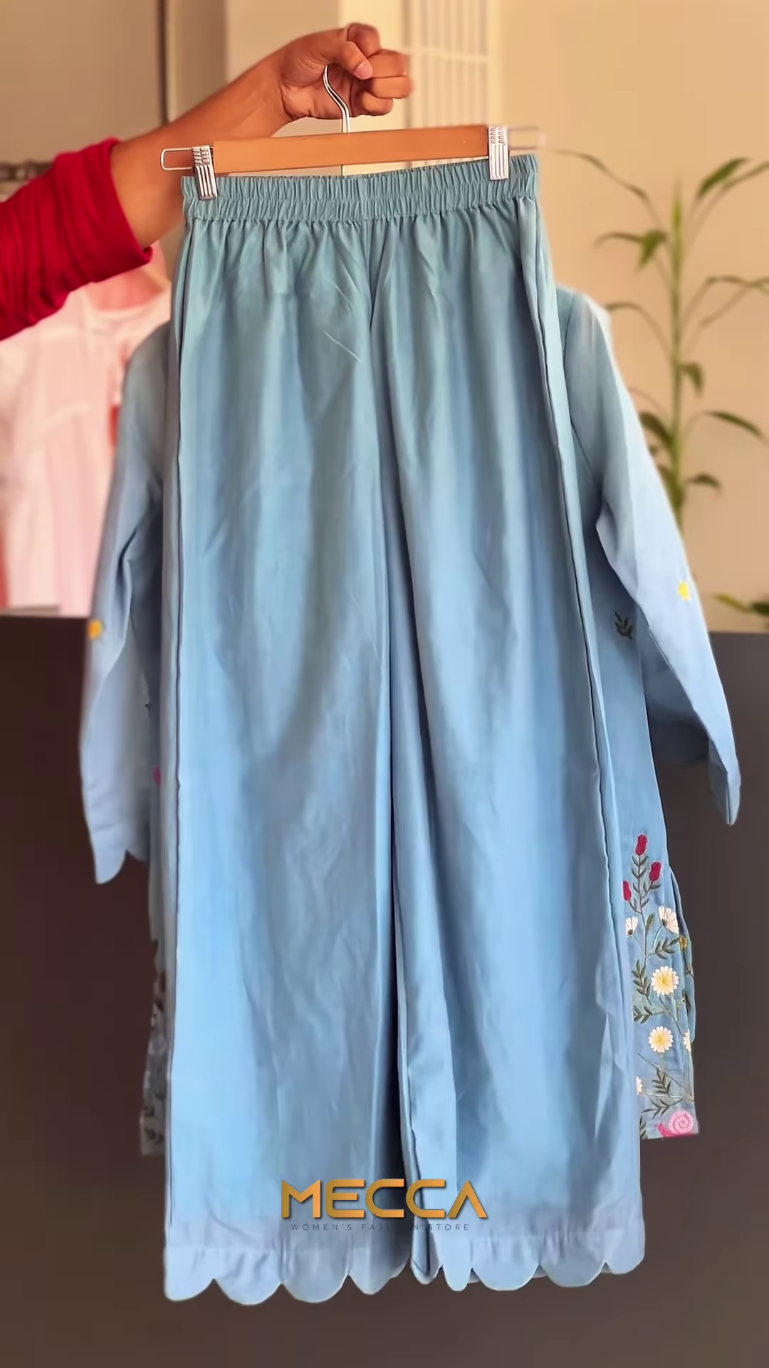 Pastel Blue Tunic with Wildflower Field Embroidery and Scalloped Hem
