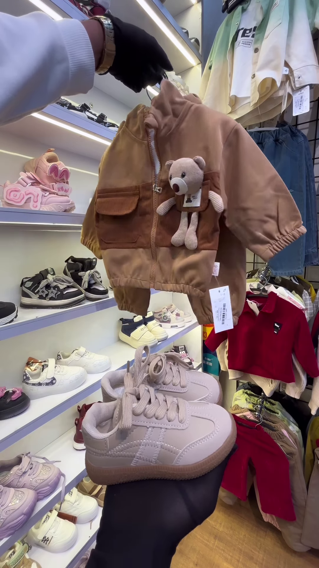 Children’s Burgundy Teddy Bear Sweatshirt and Matching Sneakers