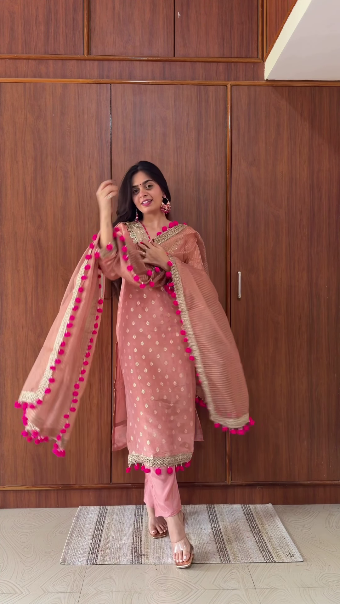 White Cotton Embroidered Kurta Set with Pink Accents