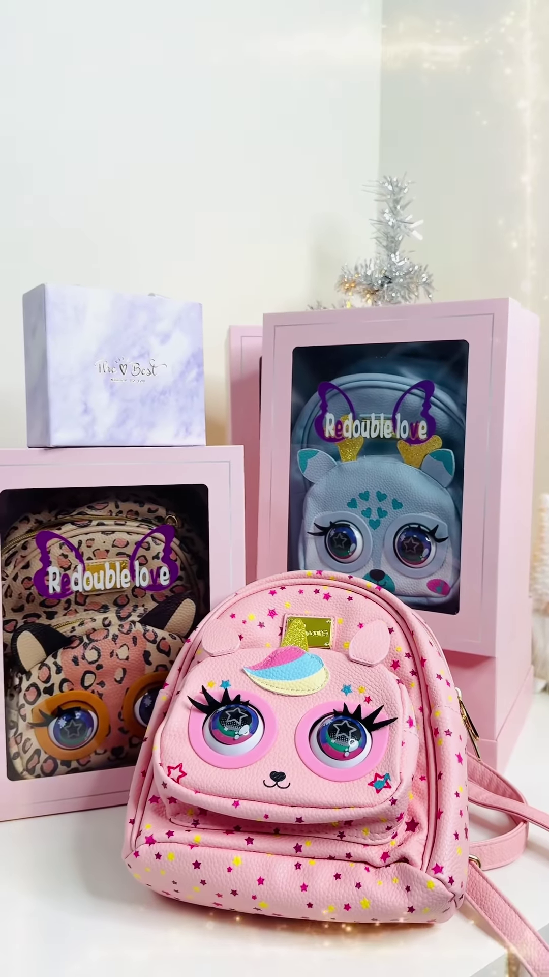 Pink Unicorn-Themed Mini Backpack for Kids with Interactive Eyes