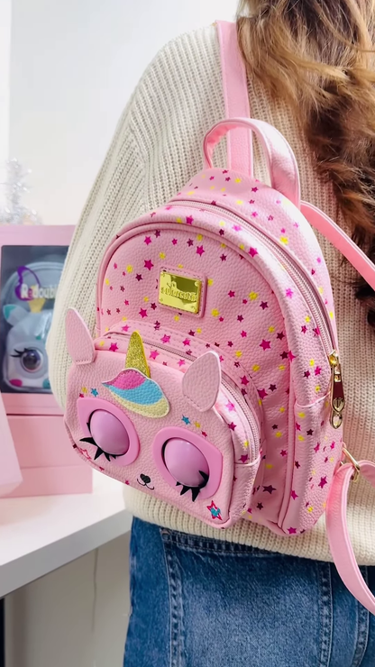 Pink Unicorn-Themed Mini Backpack for Kids with Interactive Eyes