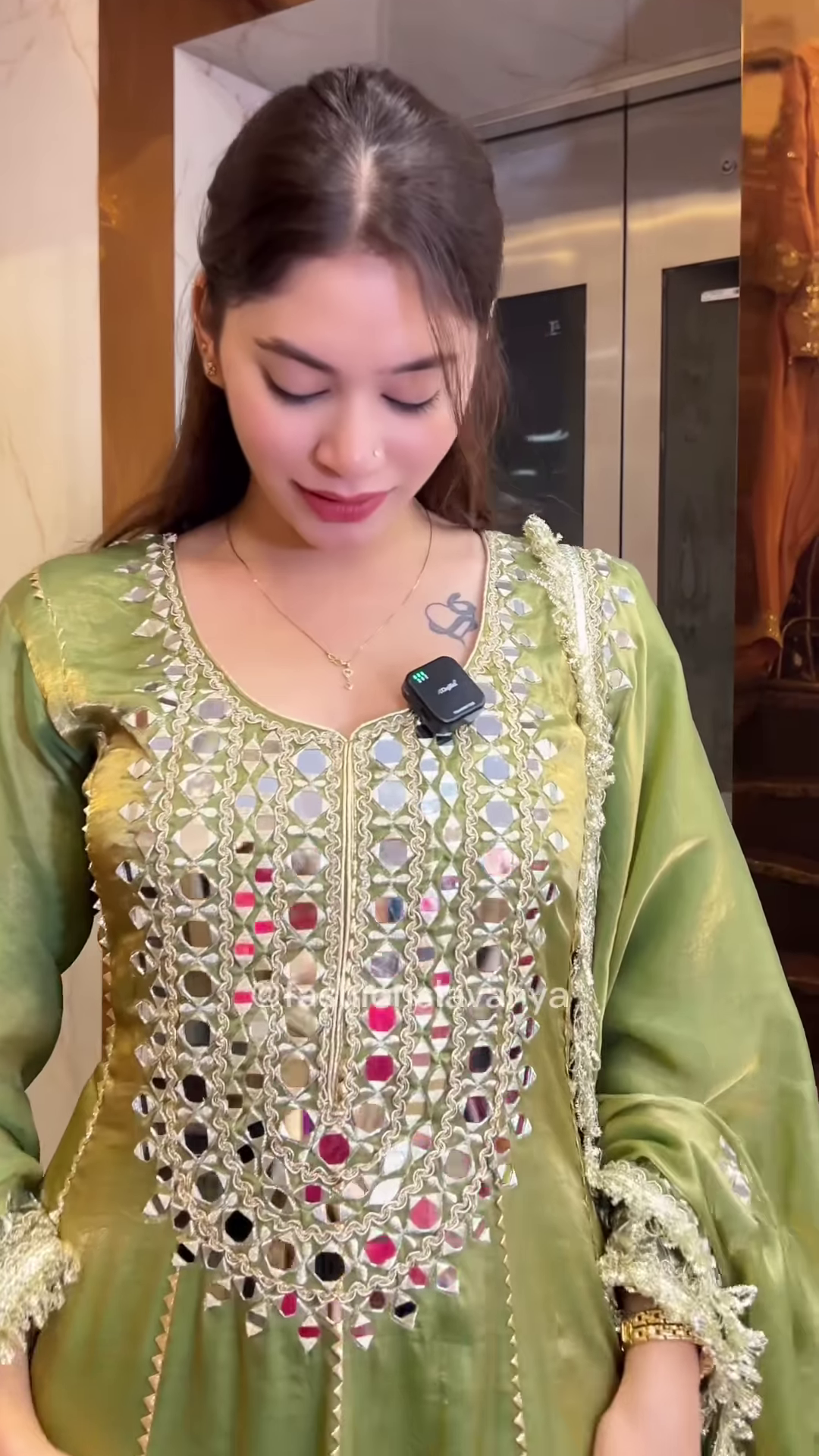 Regal Olive Green Silk Anarkali with Heavy Mirror Work