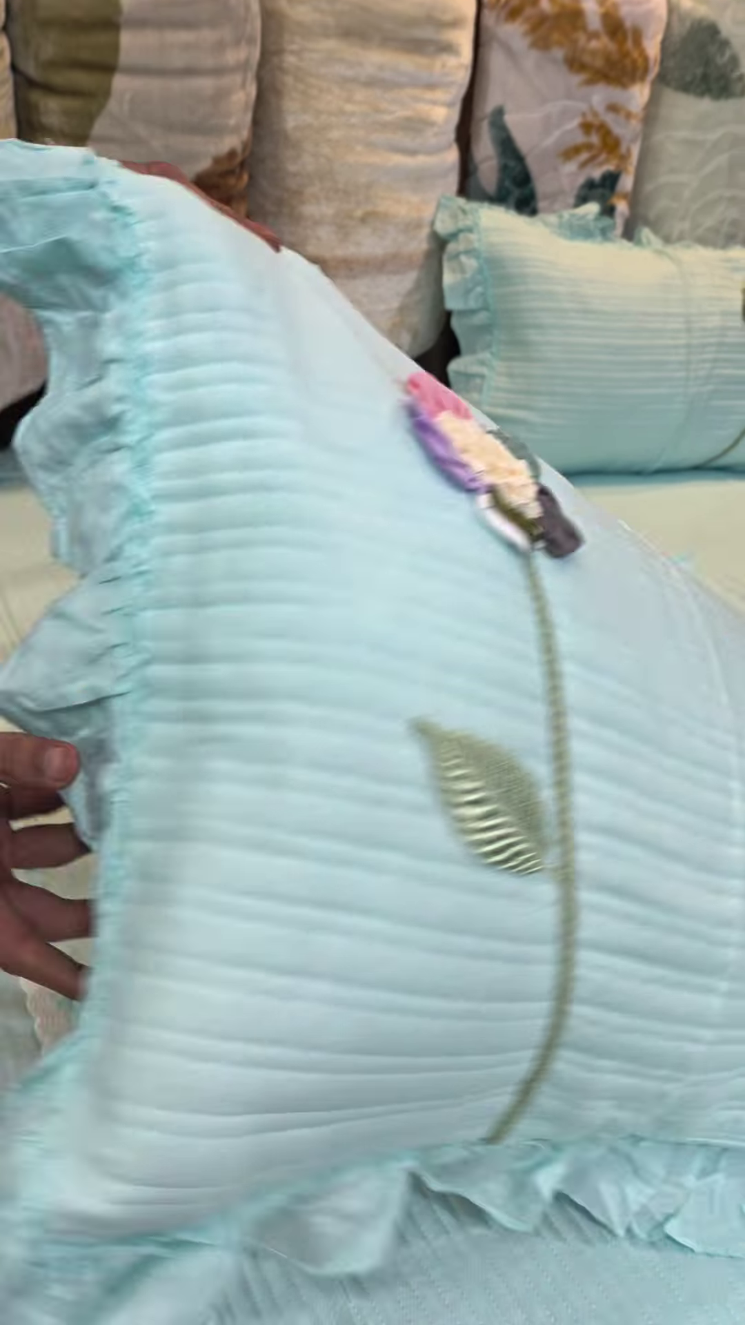 Mint Green Quilted Bedding Set with 3D Floral Appliques