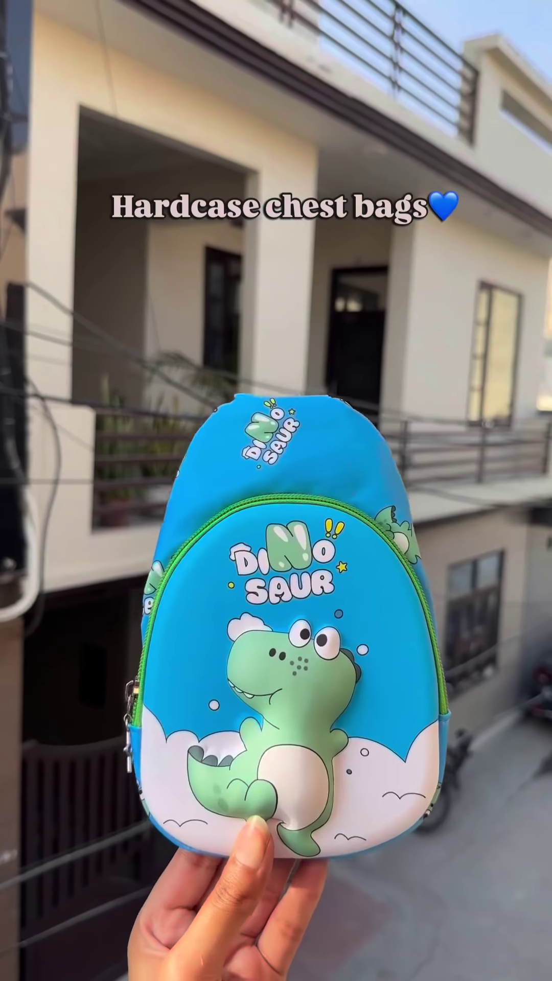 Blue Dinosaur-Themed Kids’ Hardcase Chest Bag
