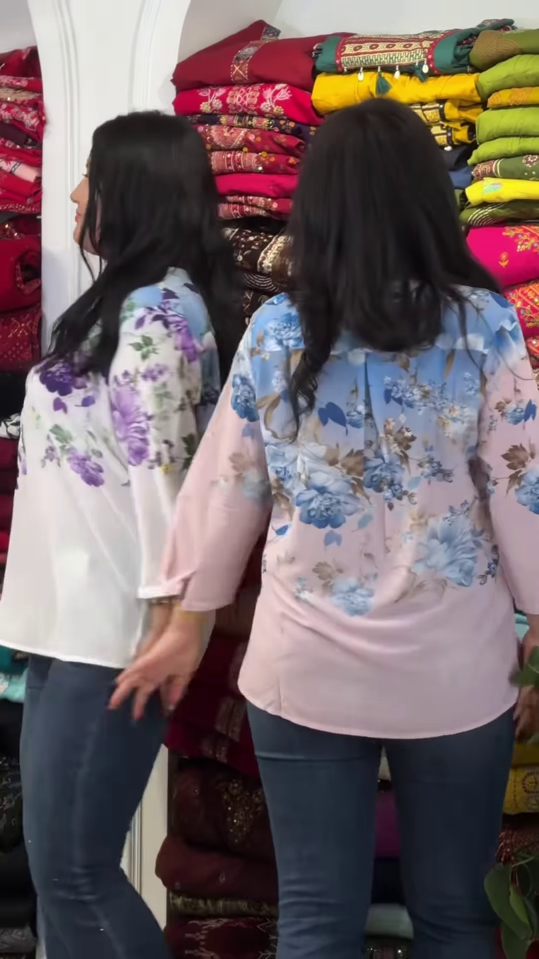White Cotton Tunic with Vibrant Pink Rose Print