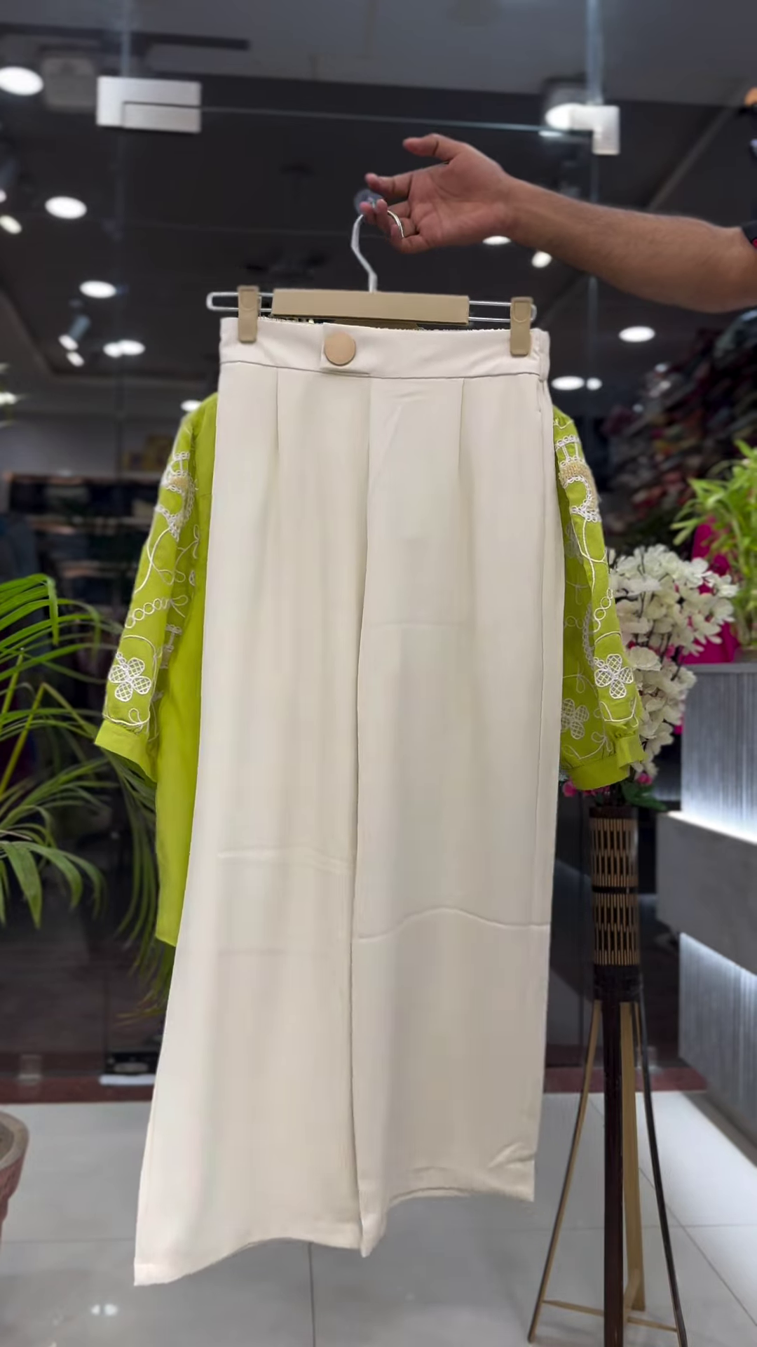 Lime Green Cotton Tunic with White Geometric Eyelet Embroidery