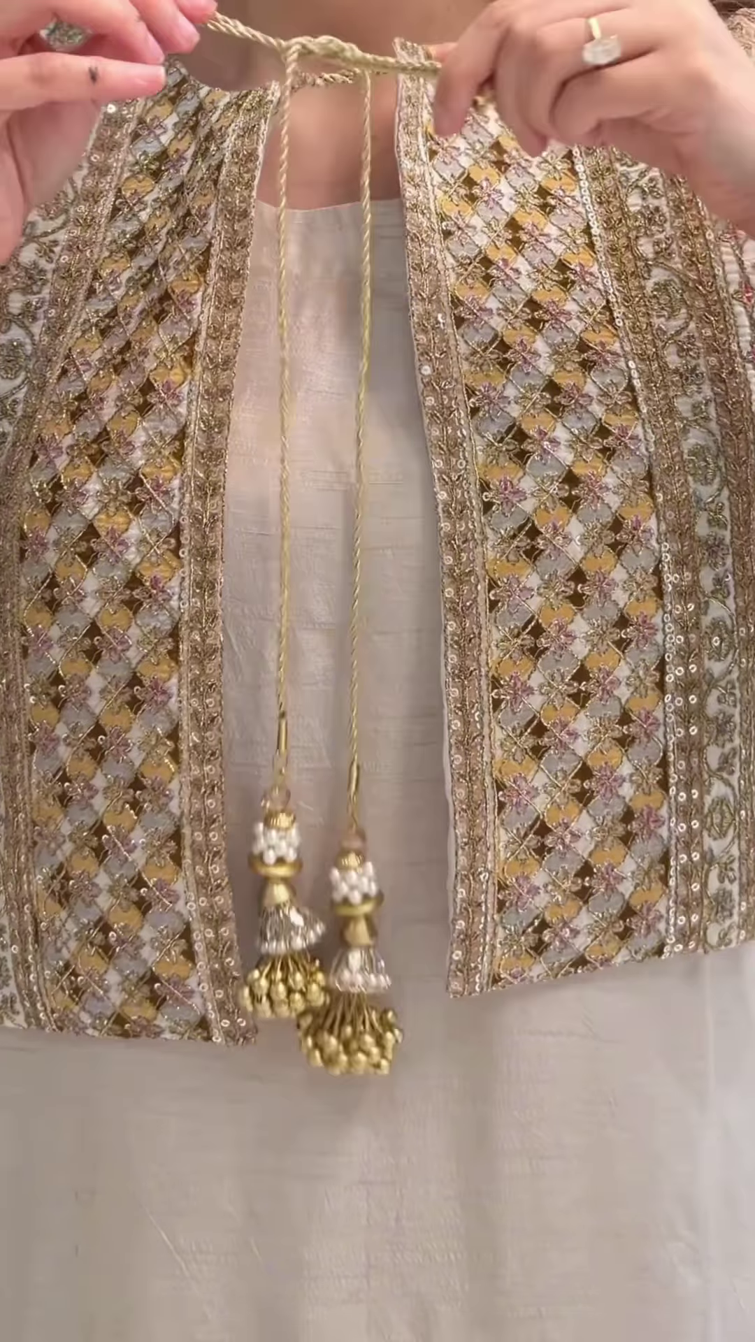 Sage Grey Ethnic Suit with Heavily Embroidered Golden Jacket