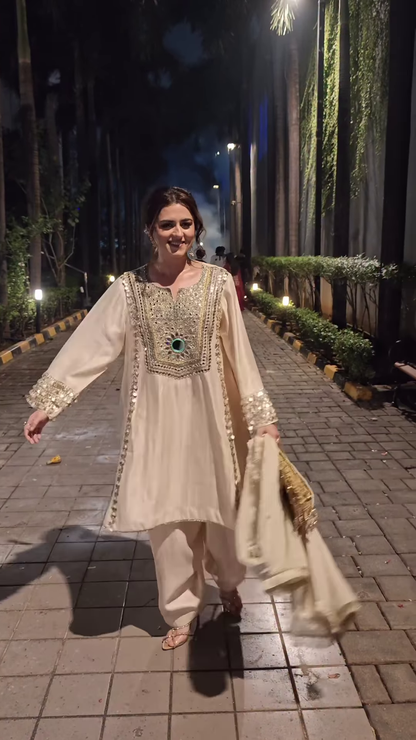Ivory Flare Anarkali with Heavy Mirror and Sequin Work