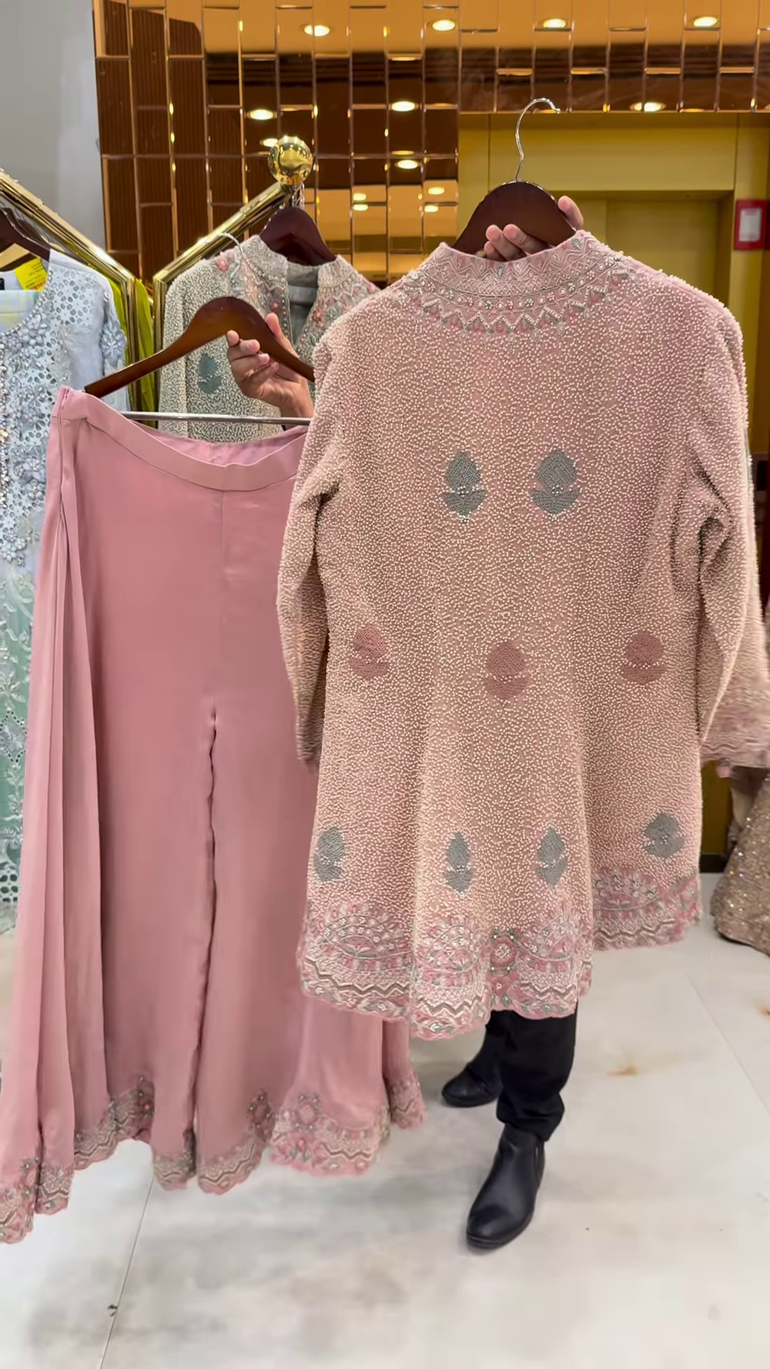 Dusty Rose Heavily Embellished Peplum Top and Skirt Set
