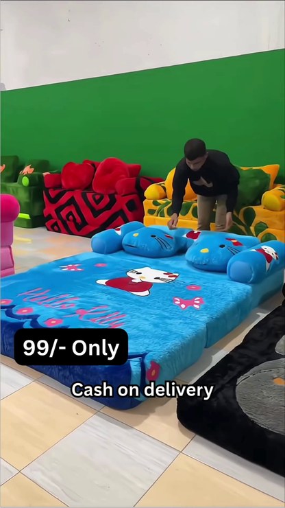 Portable Foldable Sofa Bed with Character-Themed Plush Fabric