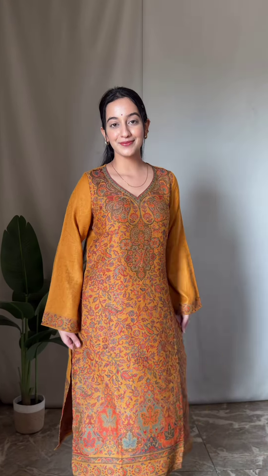 Ivory Silk Kurta with Traditional Multicolored Paisley Weaving