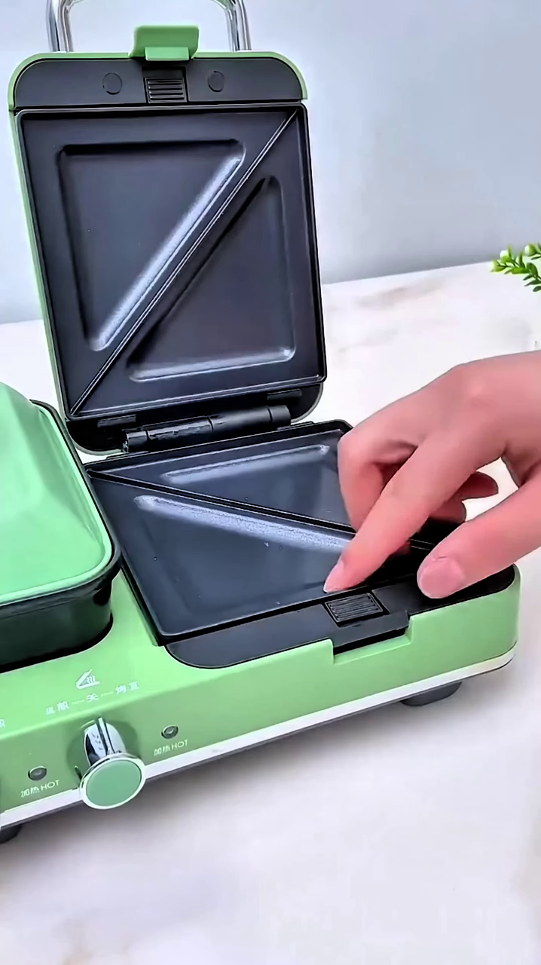 Multi-Functional Green Breakfast Station with Sandwich Maker and Pot