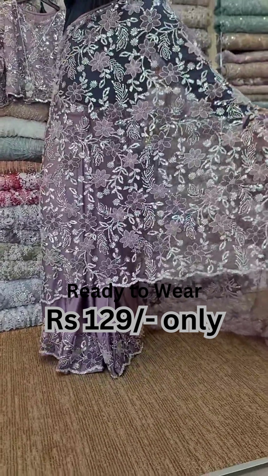 Lavender Dreams: Floral Lace Net Saree